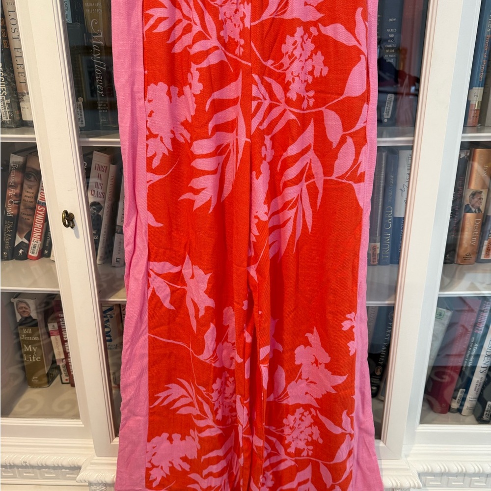 Sienna Sky Red Wide-Leg pant with Pink Floral Print